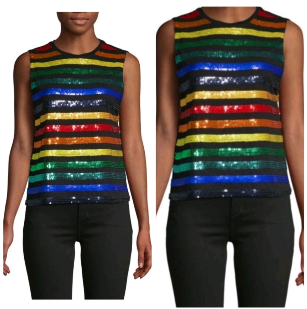 Alice + Olivia  Miller Rainbow Sequin Boyfriend Tank SIZE XS NWOT $225
